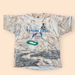 Vintage Panama Canal 1990s T Shirt All Over Print Men’s XL Tie Dye Vtg 90s AOP